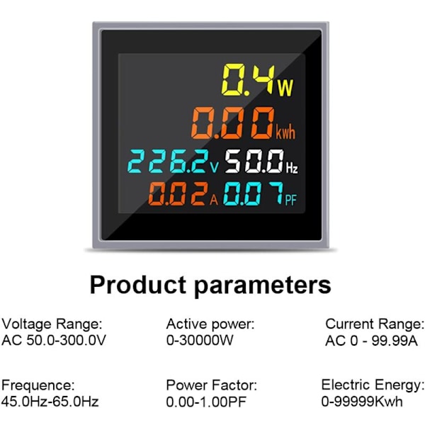 Mini AC Energimåler 1 Fase 110V 220V 100A Voltmeter Amperemeter Wattmeter Frekvenstester HD LCD Display Power Faktor Volt Amp Monitor