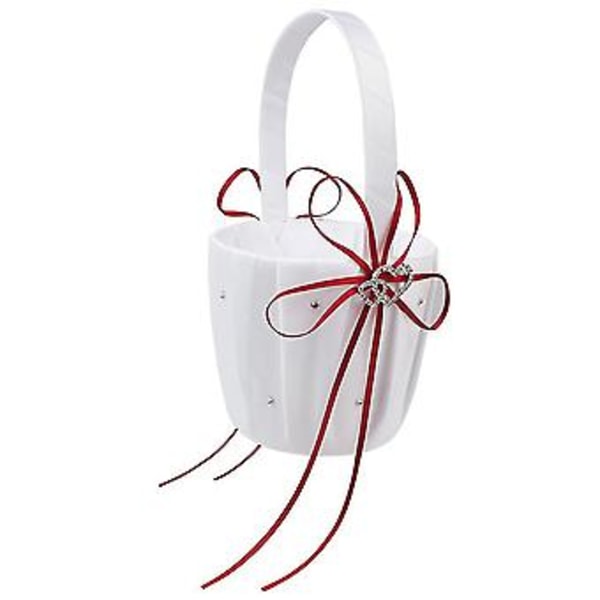 Doub Bryllups Blomsterpige Kurv Satin Rhinest R Røde Bryllupsgaver