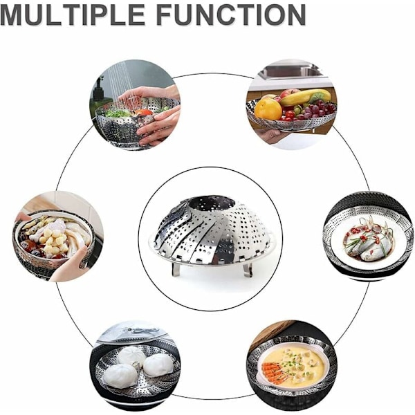 2 stk. dampindsindsats i rustfrit stål 304, sammenklappelige grøntsagsdampindsatser til rengøring (14 cm til 22 cm)(16 cm til 24 cm)