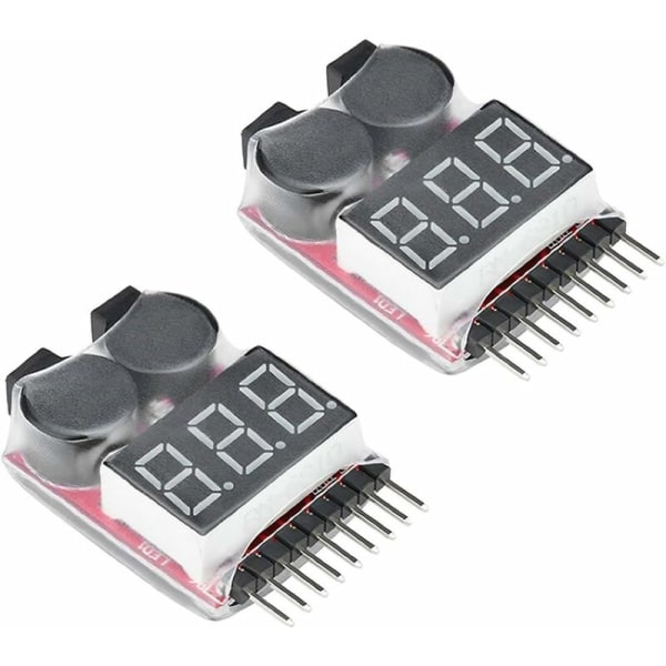 RC 1-8s Lipo Battery Tester Monitor Summeri Pienjännitehälytys Jännitteentarkistus LED-merkkivalolla Lipo Life LiMn Li-ION -akulle (2 kpl)