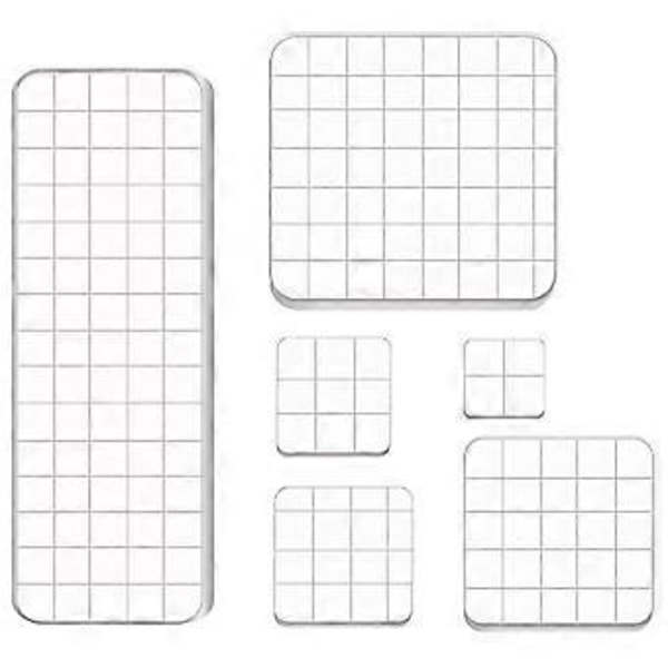 6 Stycken Stämpelblock Akryl Klar Stämpelblock Verktyg med Rutnät för Scrapbooking Hantverkstillverkning