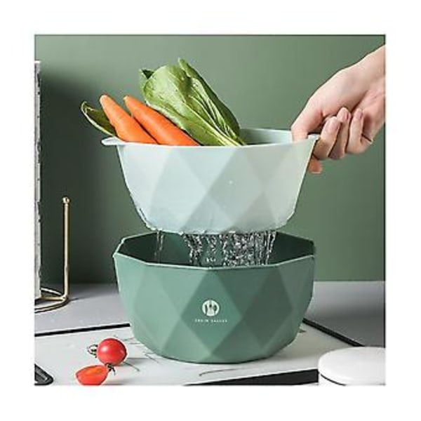 Vetables Tvättkorg Dubbellagers Kit Avloppskorg Håll Fruktfat Förvaringsverktyg, blå