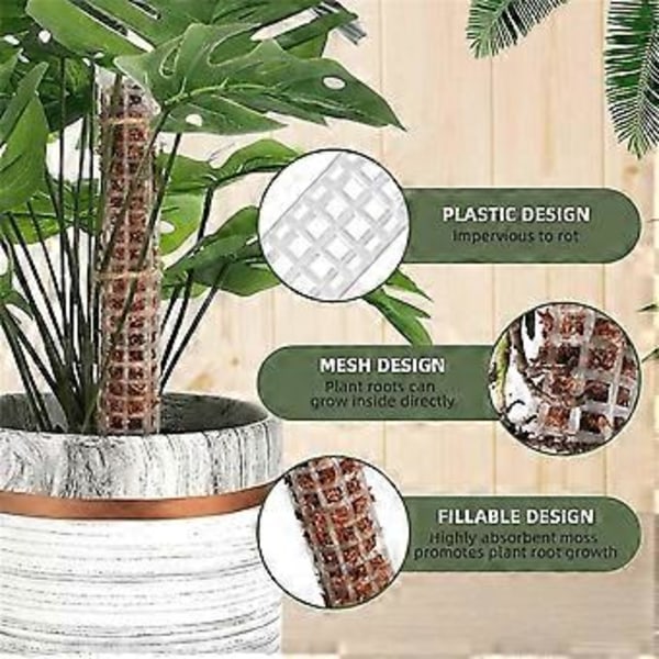 Plast Moss Pinne, Förlängd till 63,5 cm, Vitmossa Ingår i Växtpinnen, Moss Pinne för Växter, Moss Pinnar, B