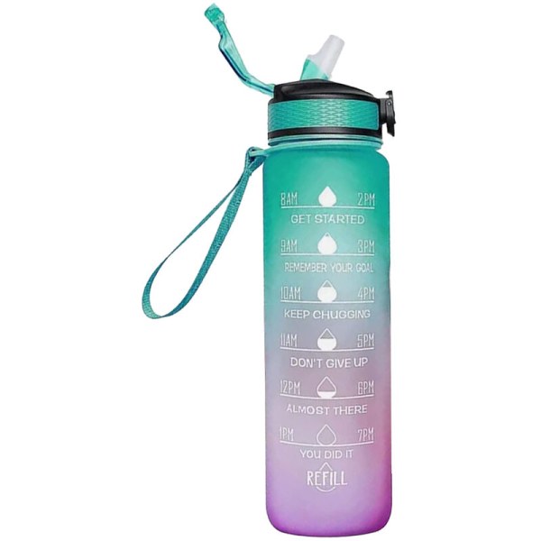 Vanflaske med sugerør og tidsmarkør, bærbar gjenbrukbar treningsvannflaske i sportsvannkrukke-stil 8