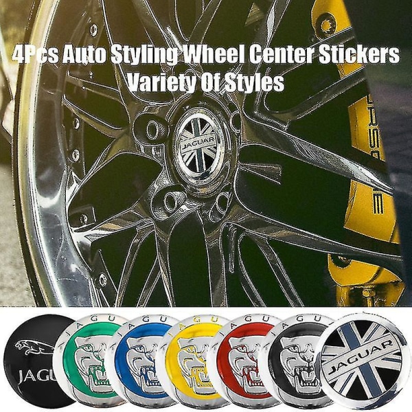 4 stk Auto Styling Hjul Senter Nav Cap Sticker 56mm Deksel Biltilbehør For Jaguar Xf 250 X Type F Pace Xj X351 Xe S Type Xkr,siver Black