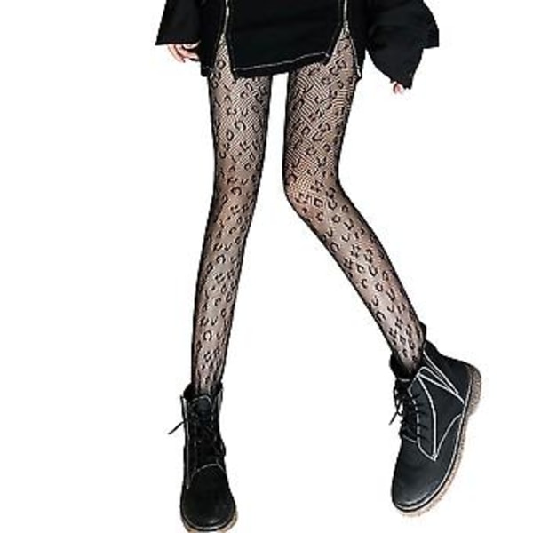 Svarta Sexiga Retro Leopard Fisknätsstrumpbyxor Dam Mode Fisknät Tights Hål Tights Strumpbyxor