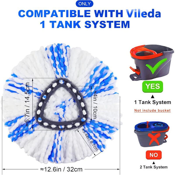 4 Vaihtomoppia VI-Leda Turbo 2 in 1 EasyWring & Clean -yhteensopiva O-Cedars Mop Head Replacement Kitin kanssa