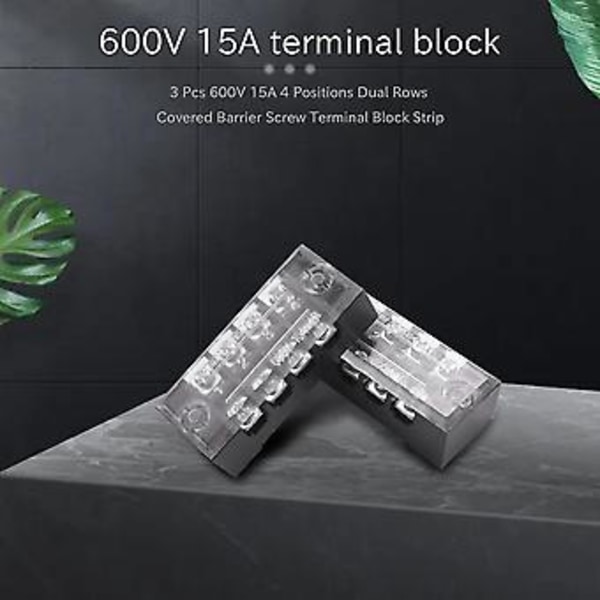3 stk. 600 V 15 A 4 positioner dobbelte rækker dækket barriere skrue terminal blok strip