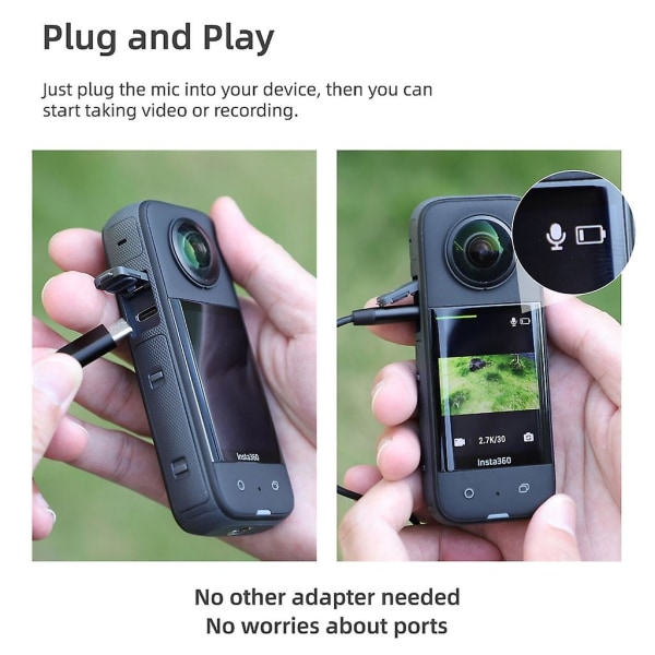 Mikrofon til Insta360 One R Rs One X2 X3 Støjreducerende mikrofon til Action 2 3