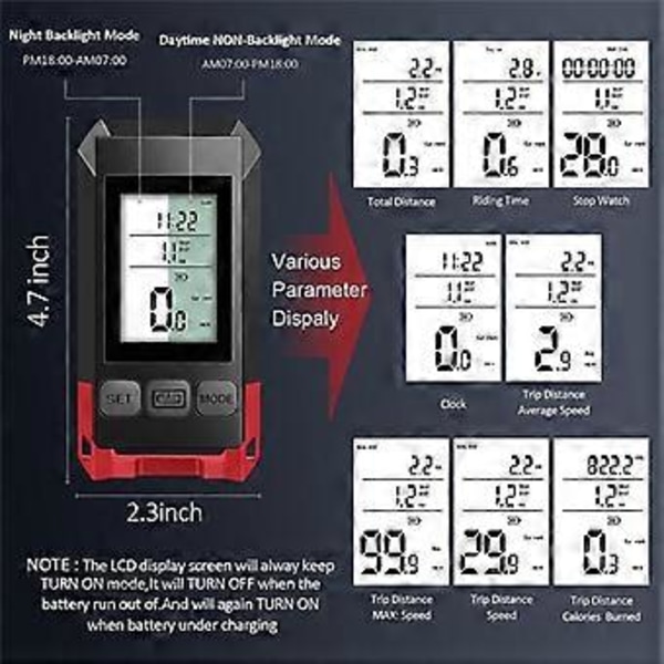 4 i 1 Cykellygte med LCD Display Speedometer og Horn USB Genopladelig Cykelcomputer til Udendørs Cykling-D