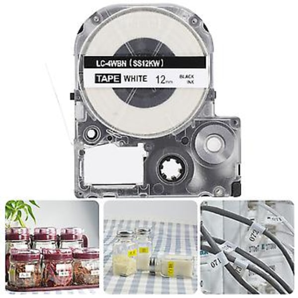 KING JIM/EPSON Etiketbånd: 12 mm Sort på Hvidt Bånd til Kontorprint