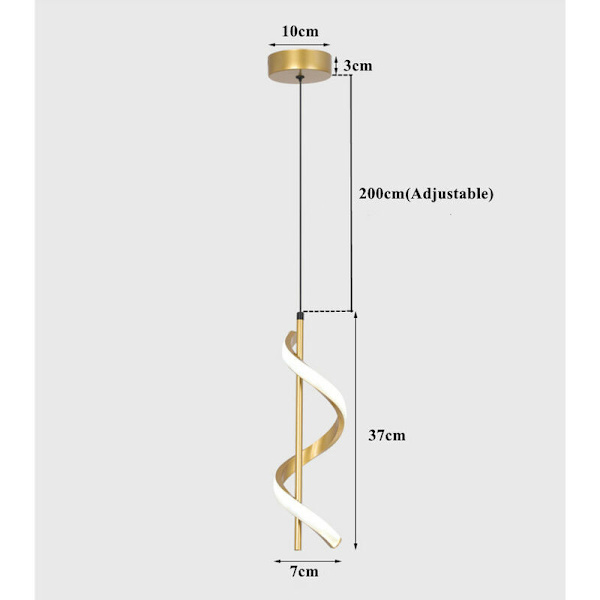 Moderne Pendel Loftlampe LED Spiral Hængende Lampe 2M Justerbar Lysekrone Koldt Hvidt Lys Guld