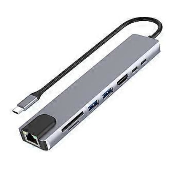 USB-C Hub med Ethernet, 4K HD, USB 3.0, SD-kortläsare, 87W PD Laddning Höghastighetsdataöverföring för MacOS