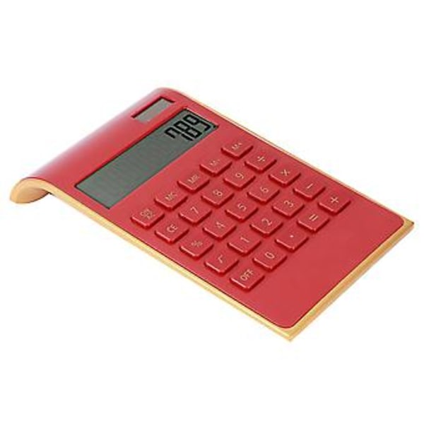 Bærbar 10-cifret lommeregner, ultratynd solcellelommeregner til hjemmekontor, virksomhed, LCD-display, rød