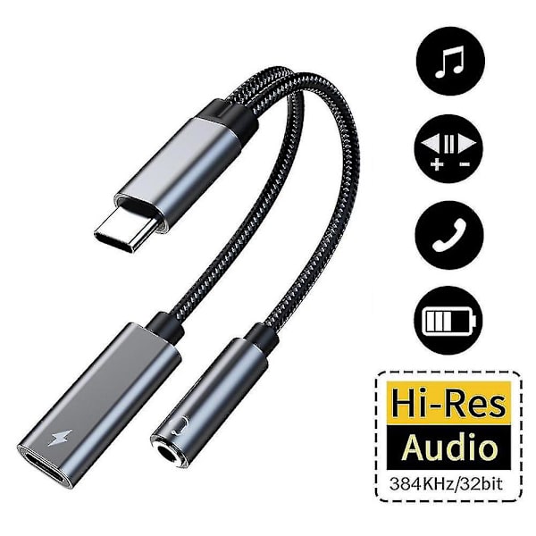 3,5 mm til Typec Hovedtelefonadapter 2 i 1 Lydkabel
