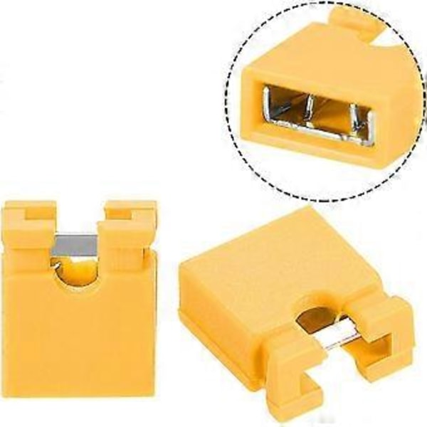100 st 2,54 mm Standard Stiftlist Jumper Hätta Kortslutningsanslutning Hätta Mini Micro Jumper Brygga Plugg Gul