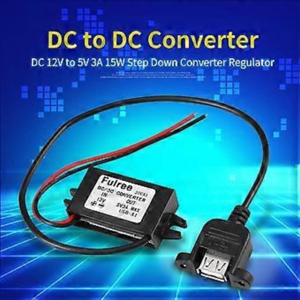 Bil DC 12V til 5V 3A 15W Step Down Converter Regulator med Hun Panelmontert USB
