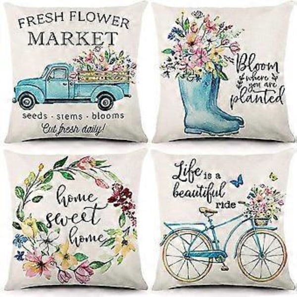 Putetrekk Vår 45x45 cm Sett med 4, Putetrekk i Gårdshusstil, Hjemmeinnredning