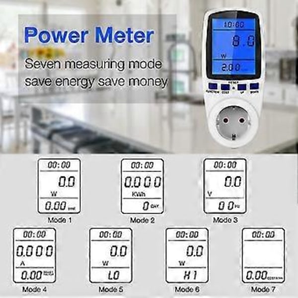 Digitaalinen jännitemittari Wattimittari Virrankulutus Wattien energian Kwh-pistorasia 220v 230v AC Sähkömaksujen analysaattori EU-pistoke