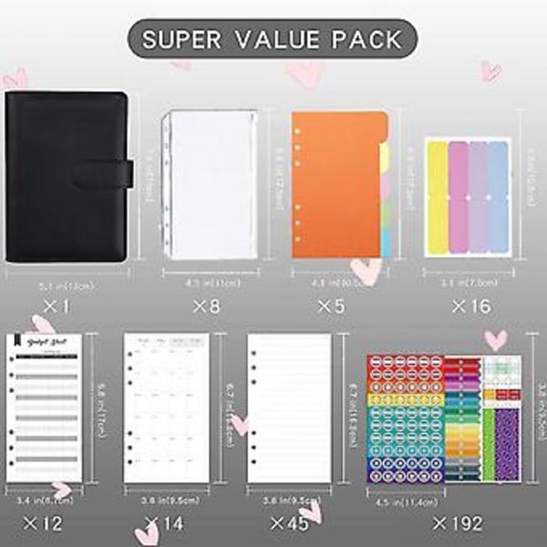 A6 Budget Binder med lynlåskuverter, kontantkuverter til budgettering, My Izer Plr For