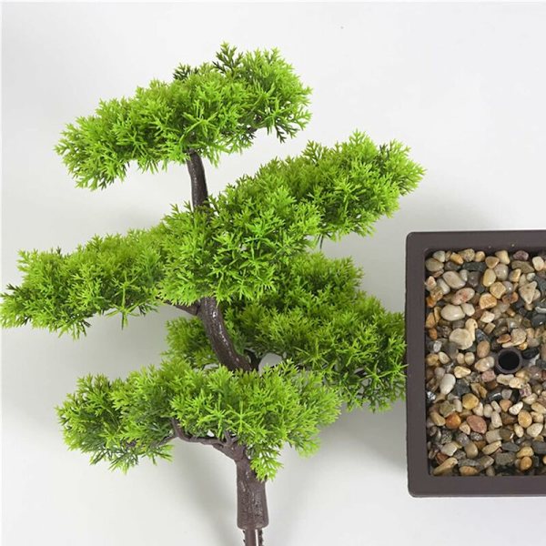 Kunstig plante bonsai naturtro smuk simulation pryd nåletræer cypress planter bonsai til hjemmet falsk træ bonsai attraktiv til