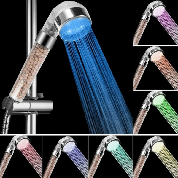 LED Shower Hand Shower, Bathroom Shower Hand Shower 7 Colors LED Hand Shower High Pressure Shower Head Water Saving Sprayer and Double Chlorine-A Fi