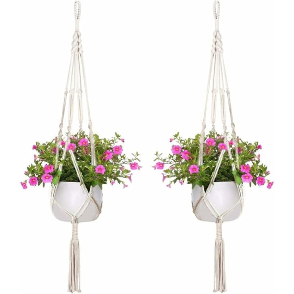 Set med 4 Macrame Hängande Korgar Bomullsrep Blomkruka Planter Hängande Korgar för Inomhus och Utomhus Tak/Balkong/Vägg Dekoration, 105
