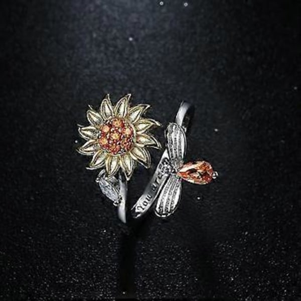 Antistressring Vitguldpläterad Öppen Justerbar Solros Bi Fjäril Antistressringar Set