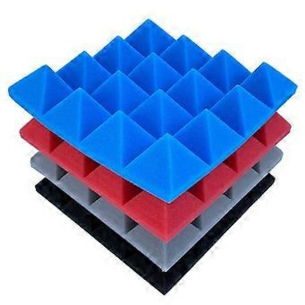 24 stk. 25X25X5Cm Studio Akustisk Lydisolerende Skum Pyramide Støjisolering Lydabsorberende Behandlingspaneler Sort+Blå
