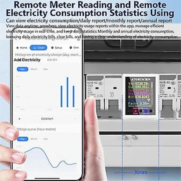 ATORCH GR2PWS Elmätare Tuya WiFi DIN-skena Effektmätare AC50-320V Digital Display Monitor Spänningskurva Amperemeter, A