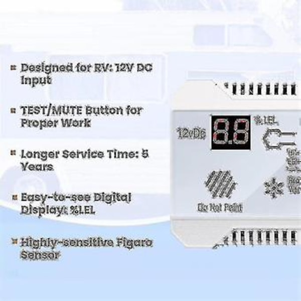 Propandetektor 12V LPG Naturgassensor Läckagealarm 85db Siren För Bil Husbil Hem Digital Propan T