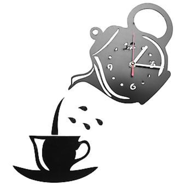 Kreativ DIY Akryl Kaffekopp Tekanna 3D Väggklocka Dekorativa Köksväggklockor Vardagsrum Matrum