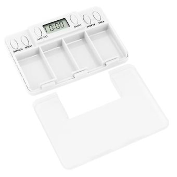 Firkantet 4-rums Pilleæske Medicinholder Organizer Elektronisk Tablet Påmindelse (Hvid)