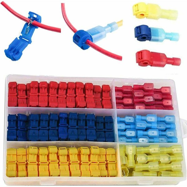 120Pcs T-Connector Wire Connector, Electrical Lug Quick Connector, T-Tap Quick Connector, Fully Insulated Terminal Connector Kit-Blue x 40pcs,Yellow