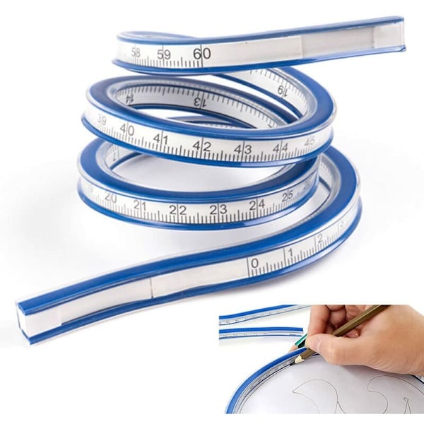 2PCS PVC + Metal Flexible Ruler 60cm Bendable Curve Ruler Clearly Flexible Curve Ruler Two Climbing Portable for Office School Studio Technical Draw