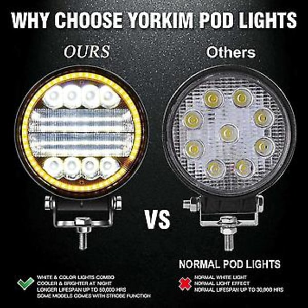 2x 4 Tommer 200w Led Combo Off Vei Kjørelys Gul Tåkelys