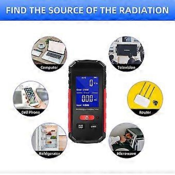 EMF-mätare, elektromagnetisk strålningsdetektor, uppladdningsbar digital EMF-testare, elektrisk/magnetisk fältmätare