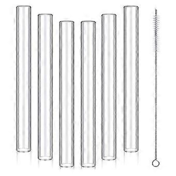 6 stk. 4 tommer Klare Borosilikatglasrør 12 mm OD 8 mm ID 2 mm Tykke Glasblæserrør med Rensebørste