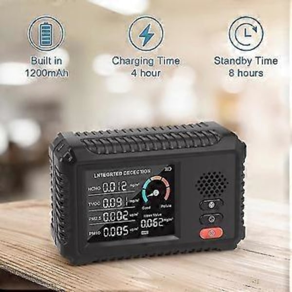 Tvoc Hcho Co2 Pm2.5 Digitalt LCD Formaldehyd Detektor Bærbar Hjem Luftkvalitetsmåler Carbondioxid
