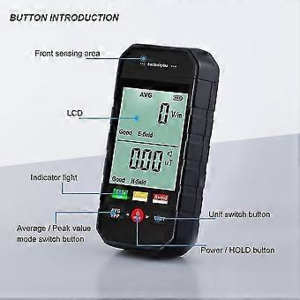 Nukleær Strålingsdetektor LCD Digital Skjerm Geiger Teller Strålingsdetektor Bærbar Elektromagnetisk Strålingstester Med 3 Fargelamper For Emf I