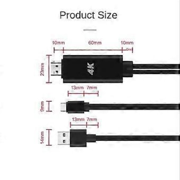 2 i 1 USB C 3.1 Type-C til -Kompatibel 4K 30Hz Adapterkabel med USB-strøm for Telefon Koblet til Projektor TV