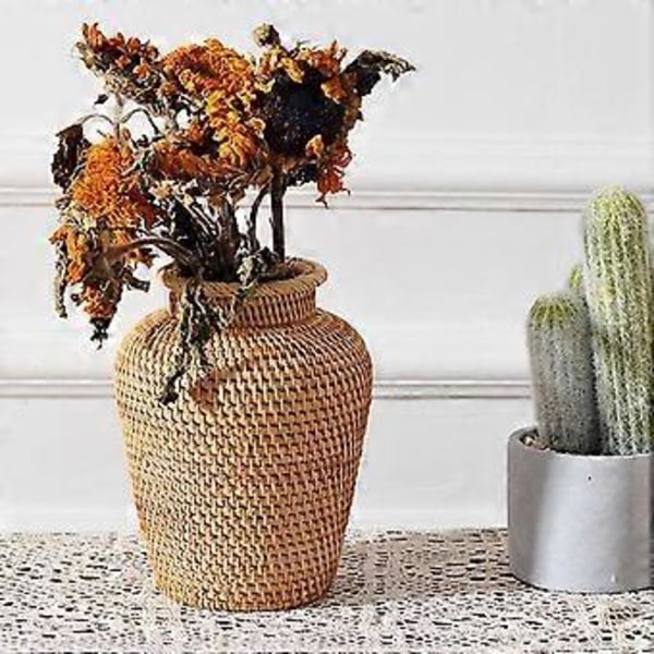 Flettet Kurv Rattan Hængende Urtepotte Urtepotte Blomsterkurv Opbevaringskurv Flettet Vase Rustik Vævet Blomsterkurv Potte