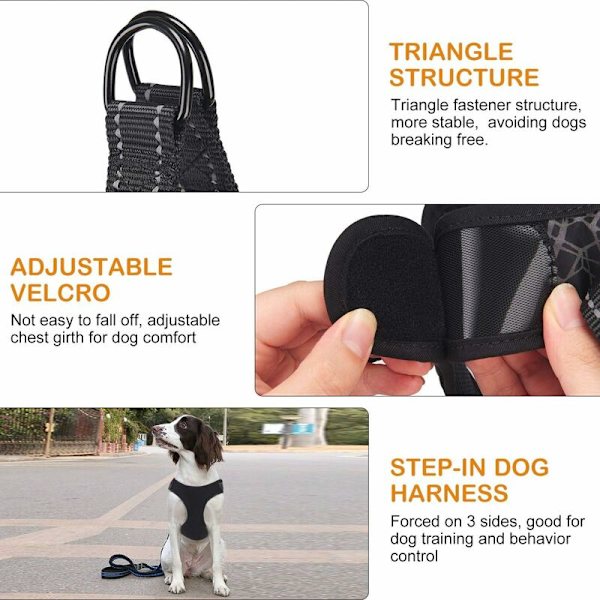 Trin-i sele til hund med velcrolukning til små og mellemstore hunde Justerbar åndbar reflekterende sikkerhedssele Brystsele til gåture,