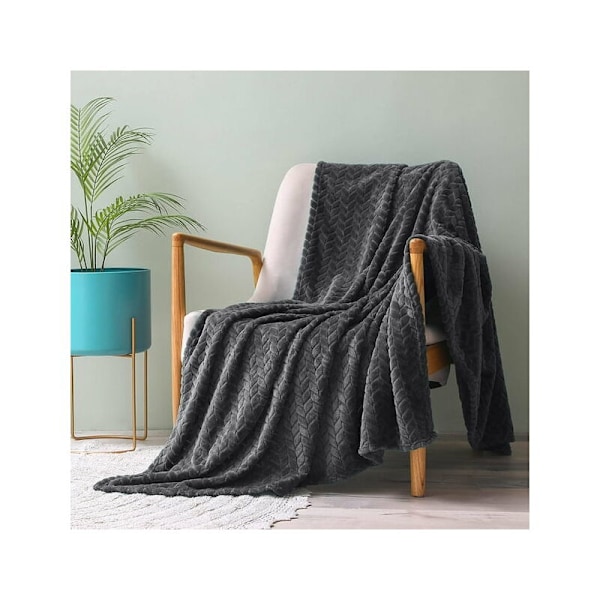 Super blød flanneldyne, mikrofiber af høj kvalitet, mørkegrå 127 x 178 cm, hyggelig og varm, velegnet til alle årstider
