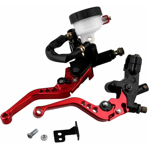 Universell justerbar 7/8'' motorcykelkopplingsspak, motorcykelkoppling och bromsspakssats, bromspumpsbehållare, röd