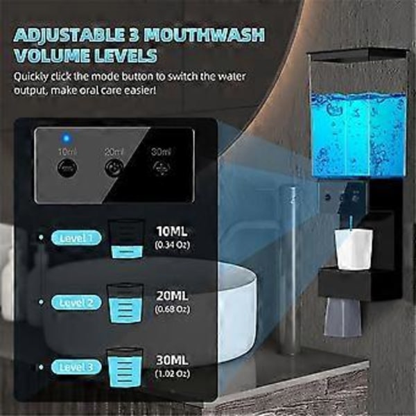Muntvattendispenser för Badrum Beröringsfri 650ML, Väggmonterad Automatisk Muntvattendispenser med 2st Magnetiska Muggar