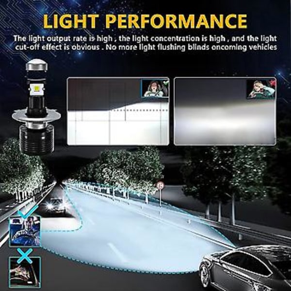 70w Bil Mini H4 H6 Hs1 Led Projektorpære, Højrestyret