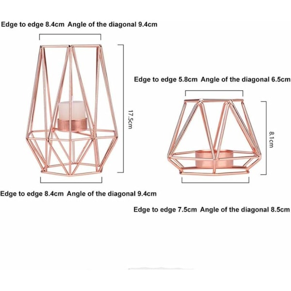 Metallljushållare Geometriska ljushållare Ljuslykta Hembordsdekoration (roséguld, stor storlek)