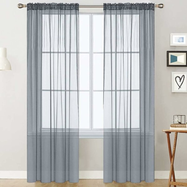 Transparent Curtains Living Room Rod Pocket Window Curtain Panels Bedroom Semi Sheer Voile Curtains Sheer Curtains-Grey