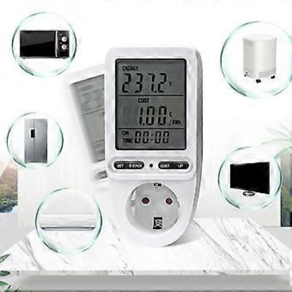 Wattimittari Virrankulutusmittari Pistoke LCD Sähkönkulutusmonitori Sähkötehonkulutus Wattimittari Testeri 230v